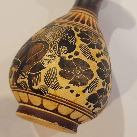 Corinthian Greek Handmade Vase Reproduction Clay Signed - Picture 7 of 9